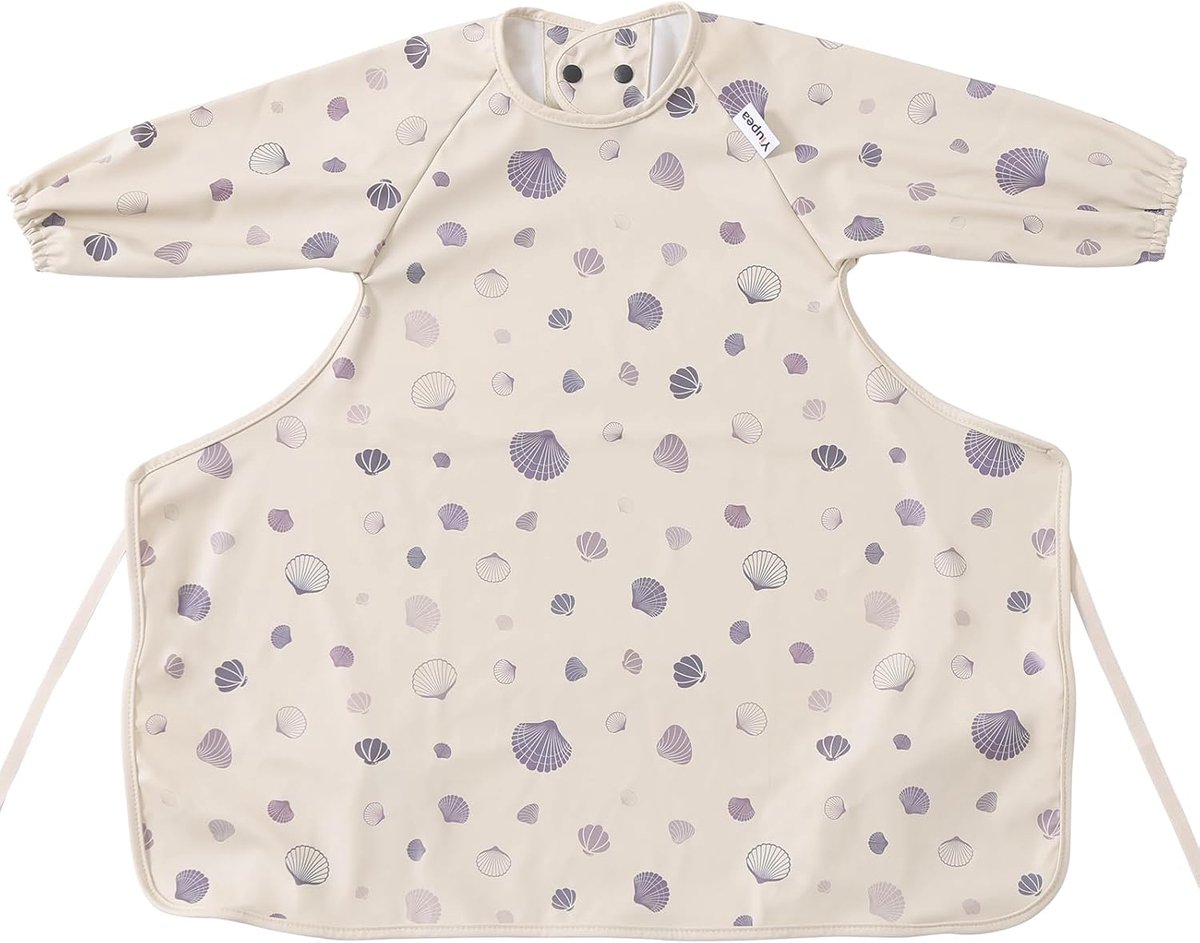 SnelShoppen - Babyslabbetje met Lange Mouwen, Waterdicht en Machinewasbaar voor 6 tot 24 maanden, Zacht Materiaal en BLW-Beige, Ideaal voor Kinderstoe