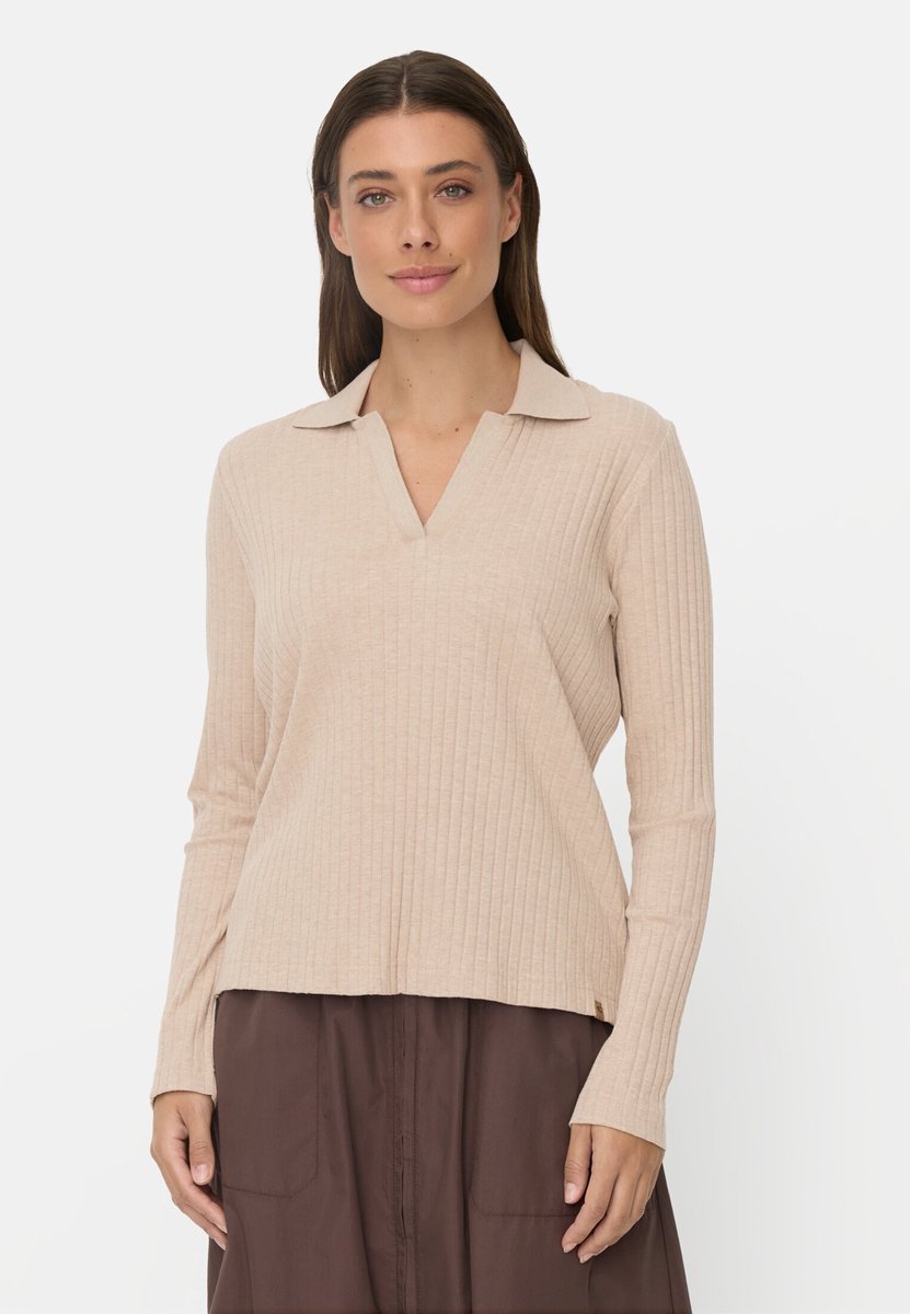 camel active Jerseyshirt met geribbelde kraag - Maat womenswear-L - Beige