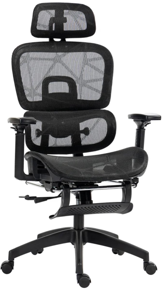 Ergonomische Bureaustoel met Mesh-bekleding - 135° Kantelbare Rugleuning - Verstelbaar - Verplaatsbaar - met Armleuningen & Hoofdsteun - Kantoorstoel - Gamestoel - Volwassenen Stoel - Computerstoel - Zwart