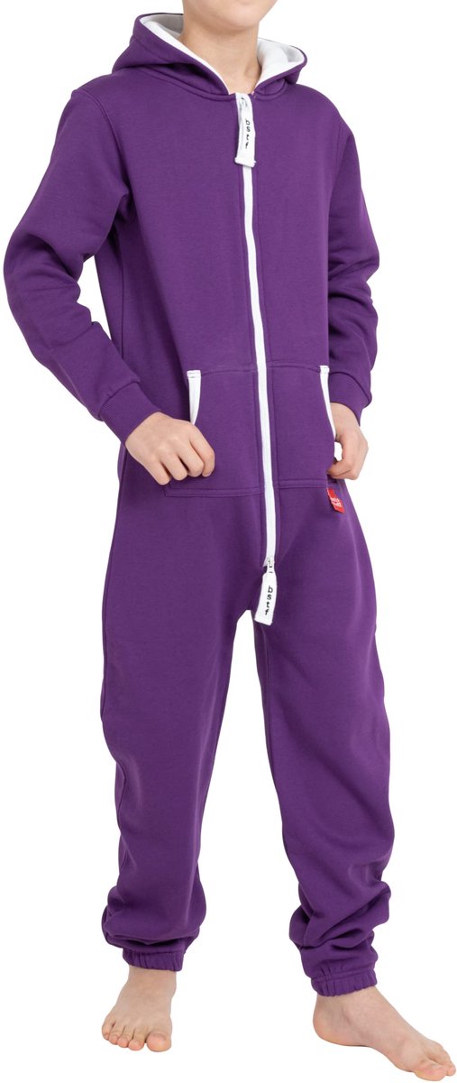 SnelShoppen - Lila Basisstoff Yuppie Jumpsuit voor Kinderen, Jongens en Meisjes, Onesie Overall, Maat 134-140 voor Feest, Tuin en Spelen