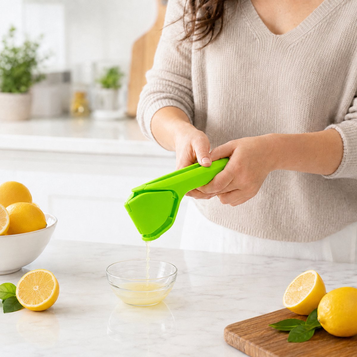 Zirkle Professionele Opvouwbare Citroenpers & Limoenpers – Handmatige Citruspers met Hefboomwerking en Ingebouwde Zeef – Compact, Ruimtebesparend Ontwerp – Kunststof – 23 cm – Groen