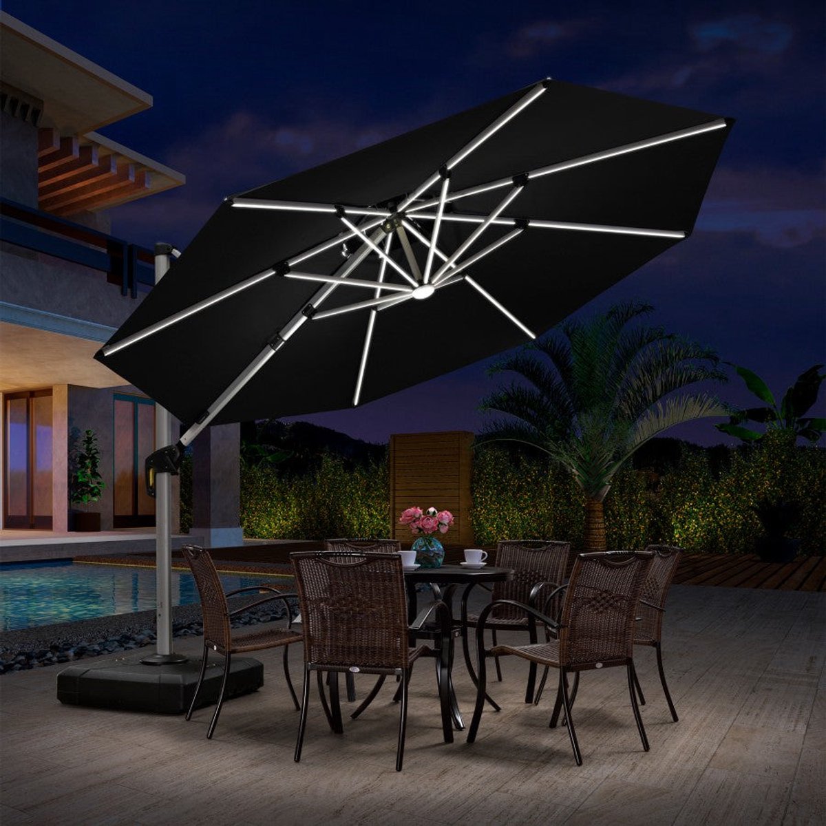 Purple Leaf Parasol déporté rond avec éclairage LED Ø330 cm - Gris