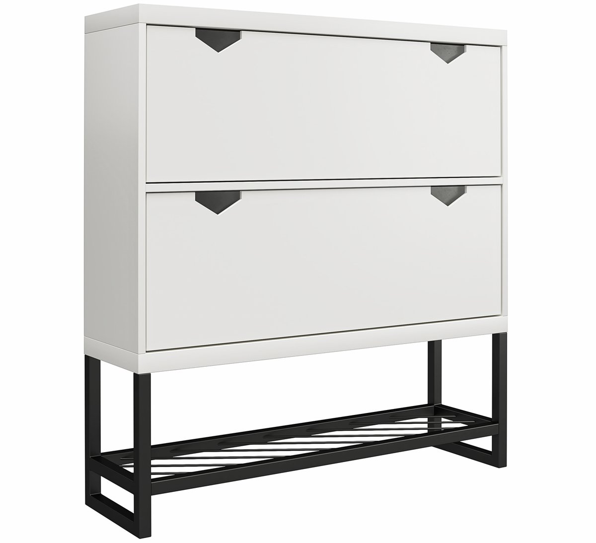 Brielle-Schoenenkast met 2 klepdeuren Wit met metalen frame Zwart