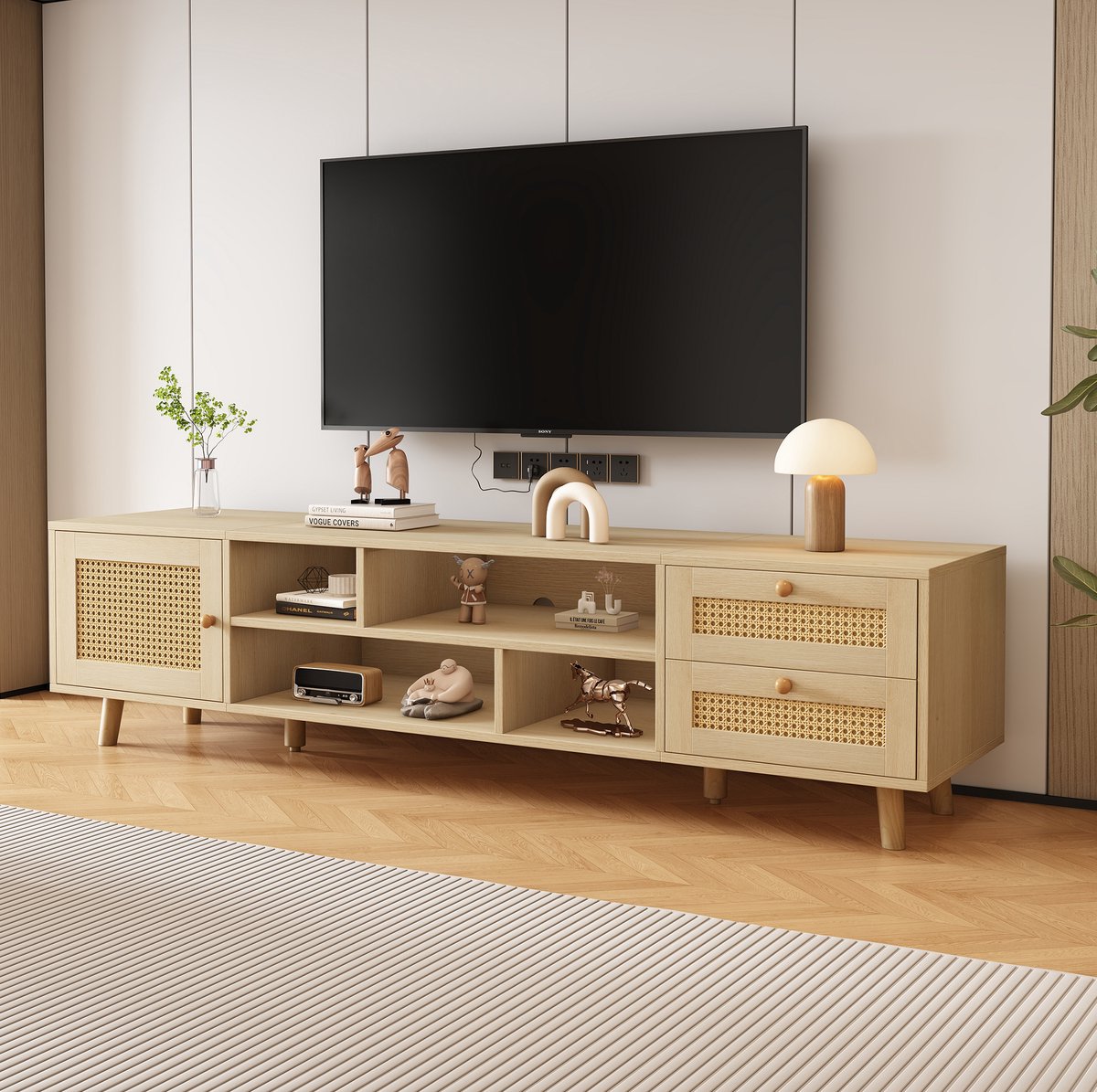 COVREO TV meubel 160x39x40,5 cm eikenkleur, spaanplaat met 2 lades