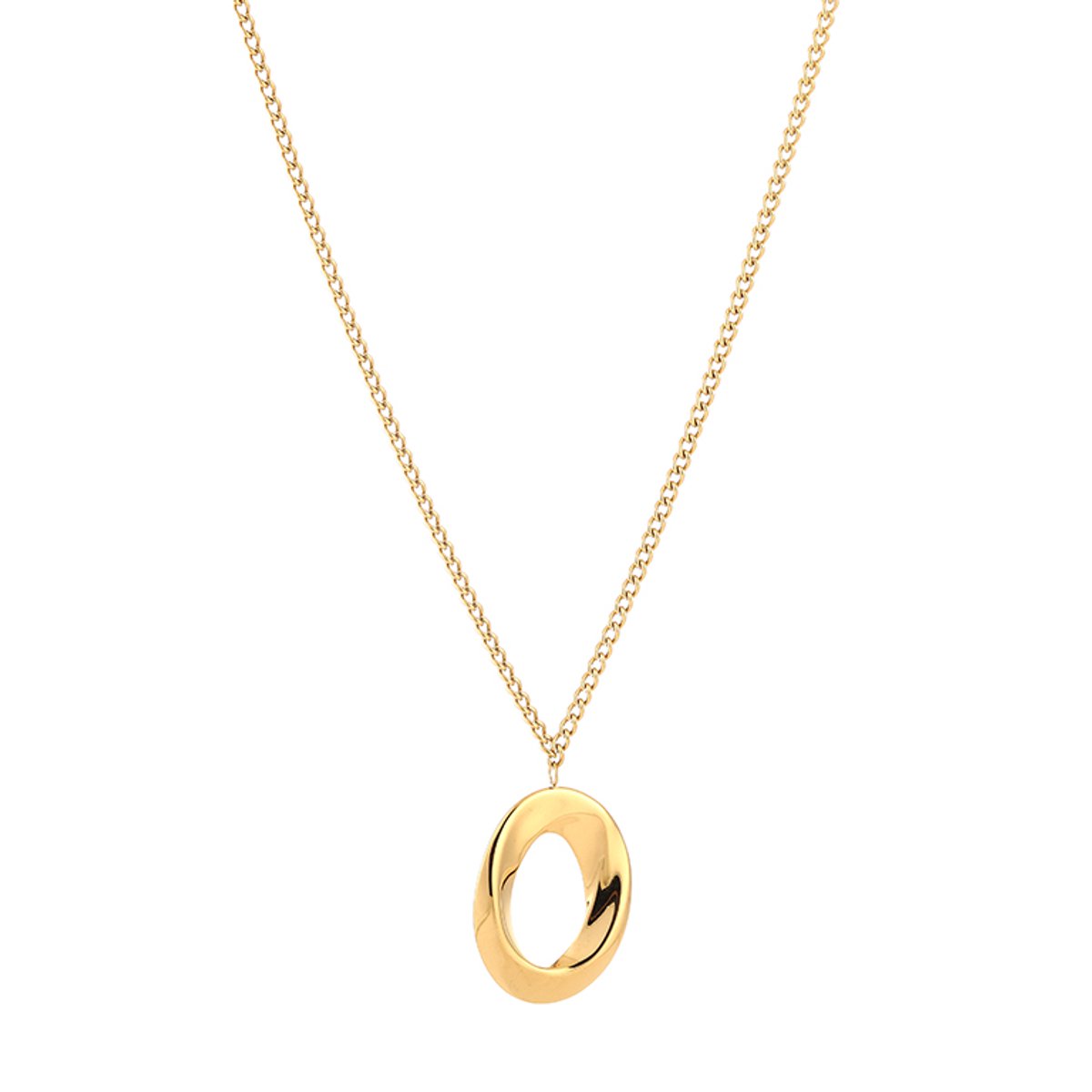 Dames Ketting met Cirkel Hanger - Middellange Schakelketting - Stainless Steel / RVS - 63 cm (+5 cm) - Goud