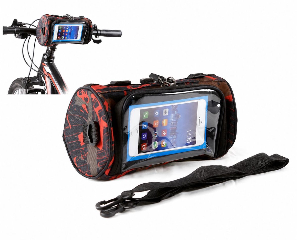 VHV-Fietstas - Sterke en Waterafstotende Zadeltas en Frame Tas voor Fietsen, Woon-werkverkeer en Reizen - Camouflage Rood