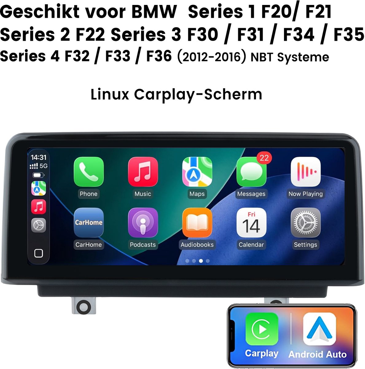 Cestovet Autoradio - Geschikt voor BMW 1re F20/F21 2er F22 3er F30/F31/F34/F35 4er F32/F33/F36 (2012-2016) NBT - CarPlay & Andriod Auto- 10.25 Inch TouchScreen Bluetooth, Ondersteuning Originele Functies