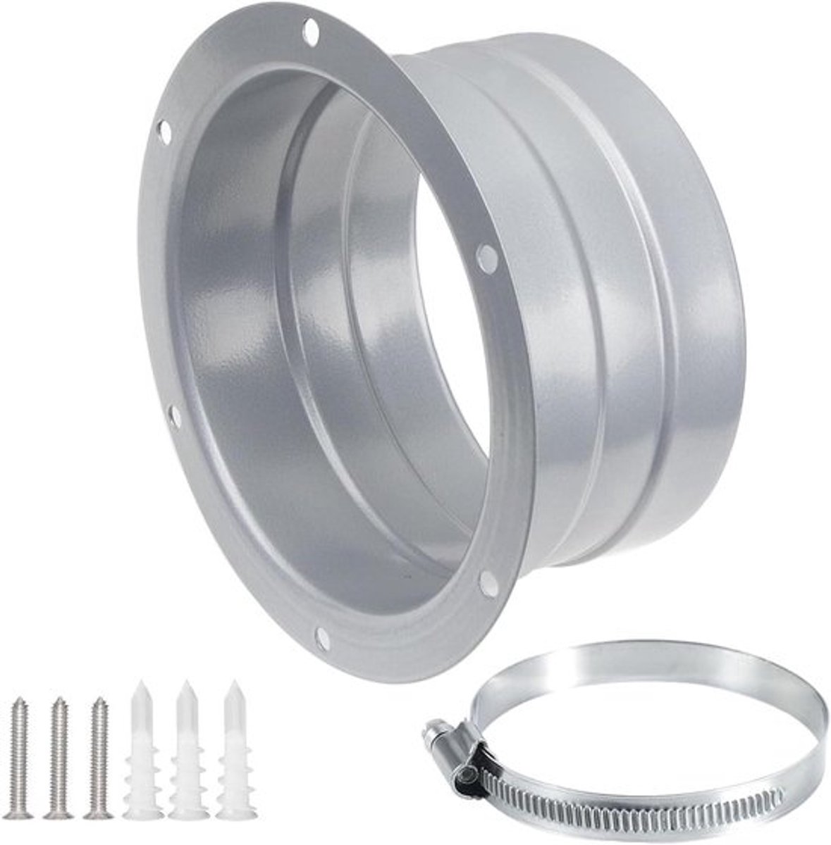 Roestvrijstalen flens luchtventilatie voor ronde buis - 100mm diameter met slangklemmen en schroeven
