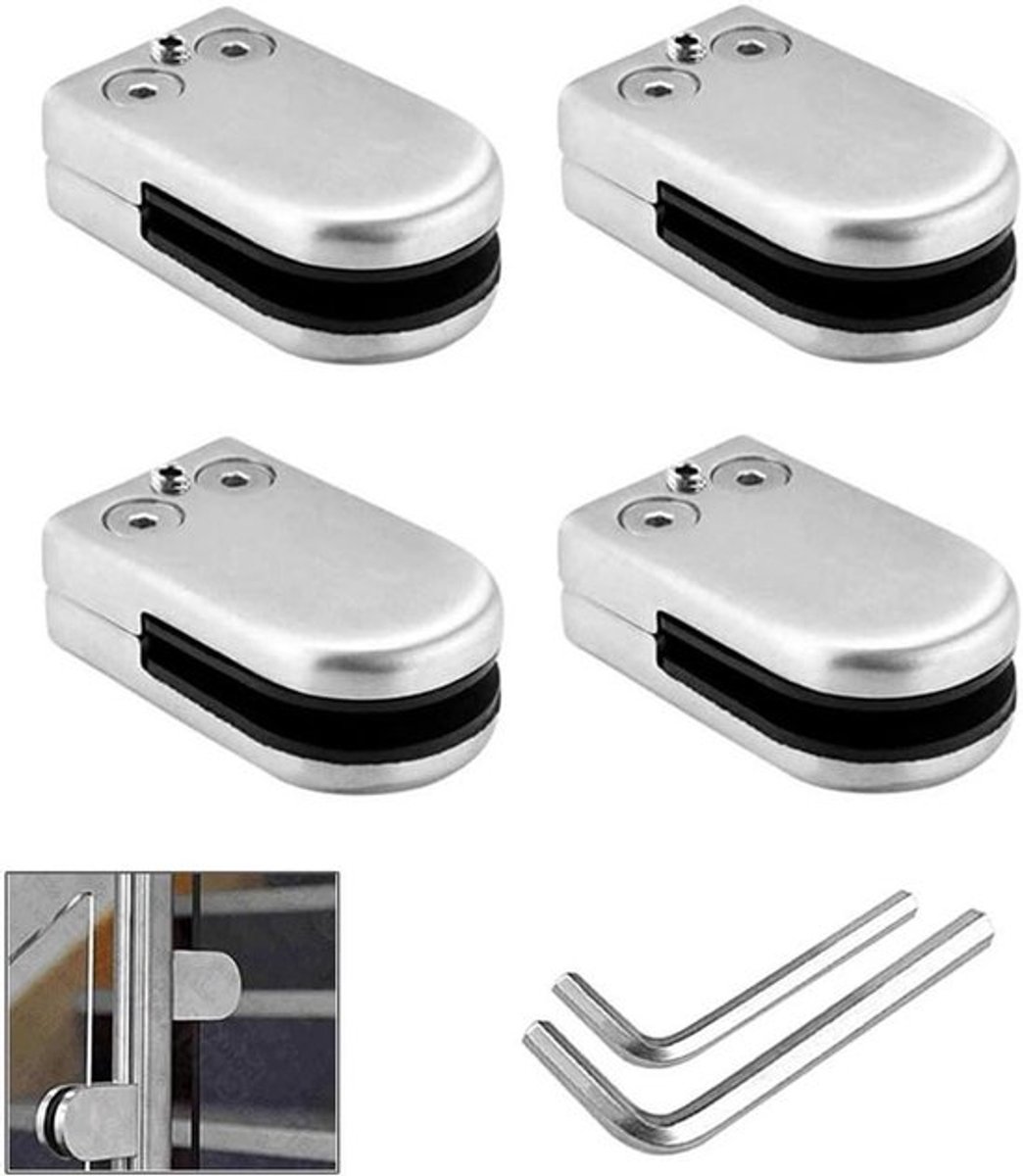 4 stuks Glazen Klemmen Roestvrij Staal, Verstelbare Beugels, Trap Balustrade Leuning - S Maat