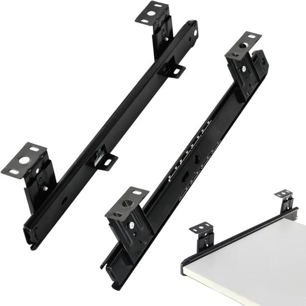 Robuuste ladegeleiders voor toetsenbordladen - 14 inch zwart met bevestigingsschroeven, ideaal voor kantoor en gaming