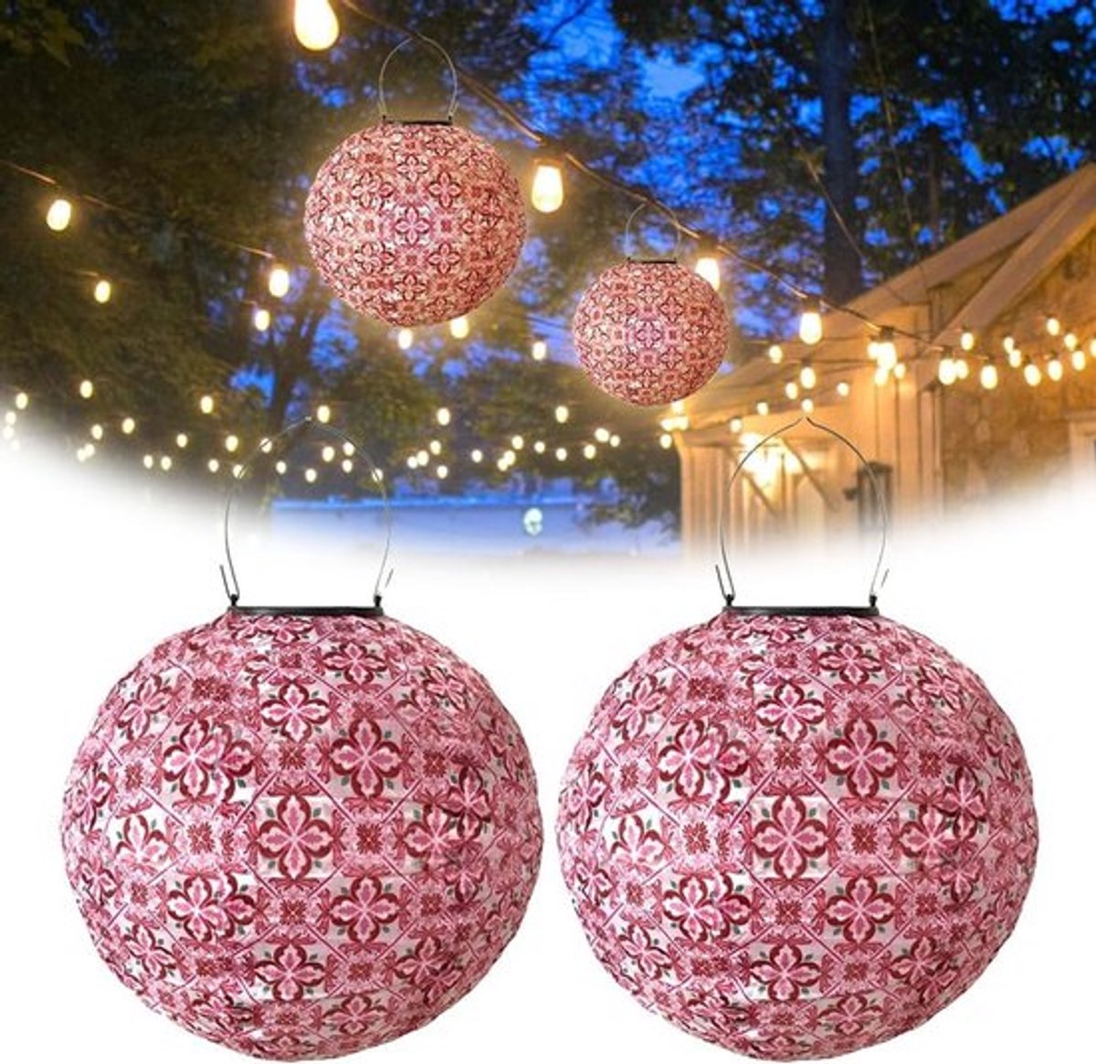 Set van 2 Retro LED Solar Tuinverlichting - 10 Inch Buitenverlichting voor Tuin, Patio en Decoratie