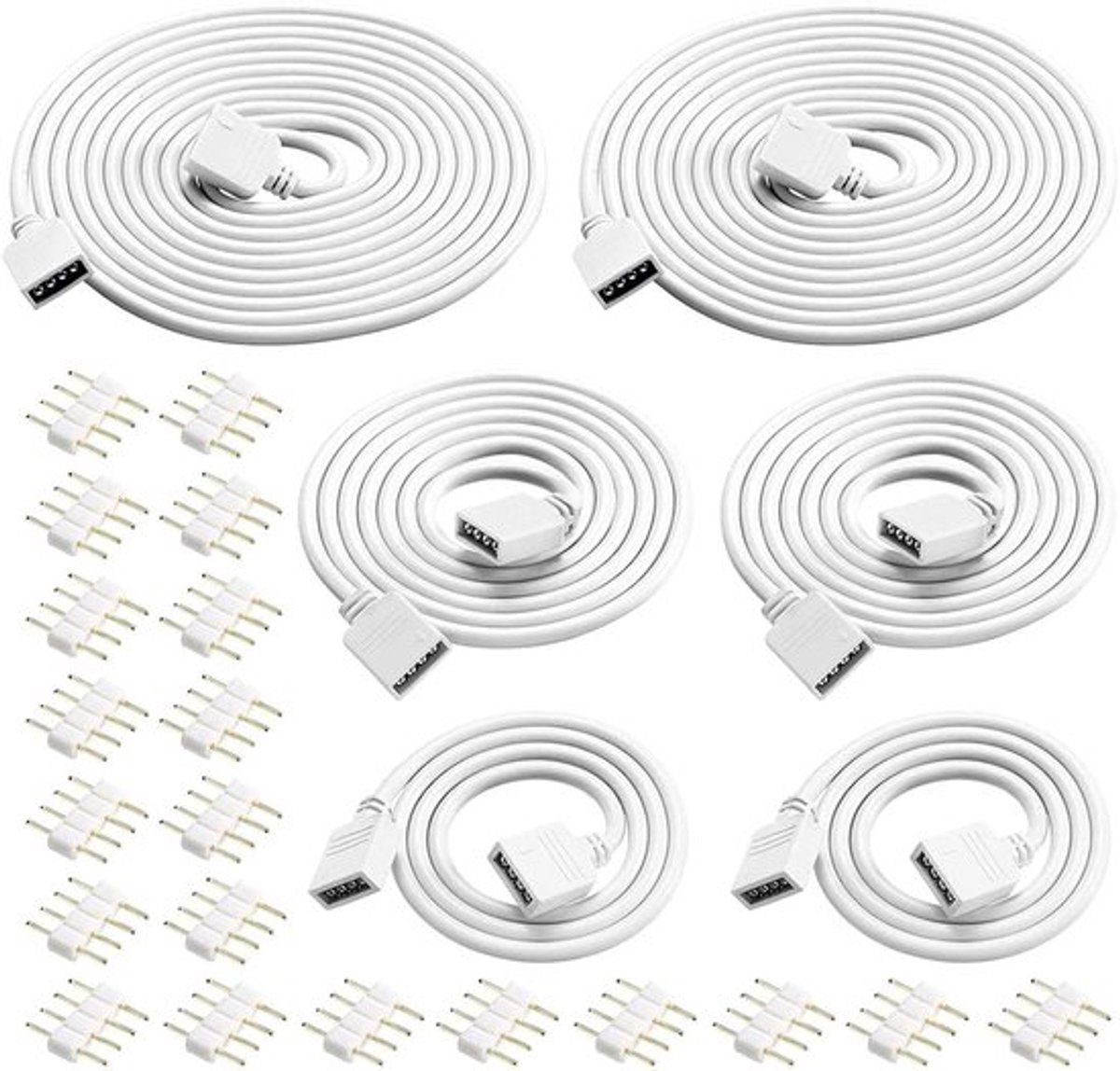 Ledstrip verlengkabel set - 6 stuks - 0,5 m/1 m/2 m - 4-pins connector - wit