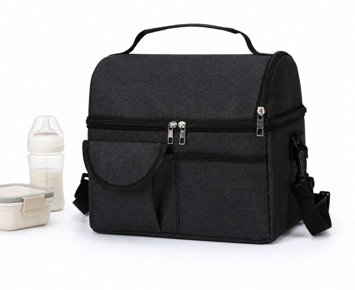 VHV - Koeltas 22 x 24 x 16 cm - Tweelaagse Geïsoleerde Lunchtas met PEVA Voering - Zwart voor Werk en Picknick