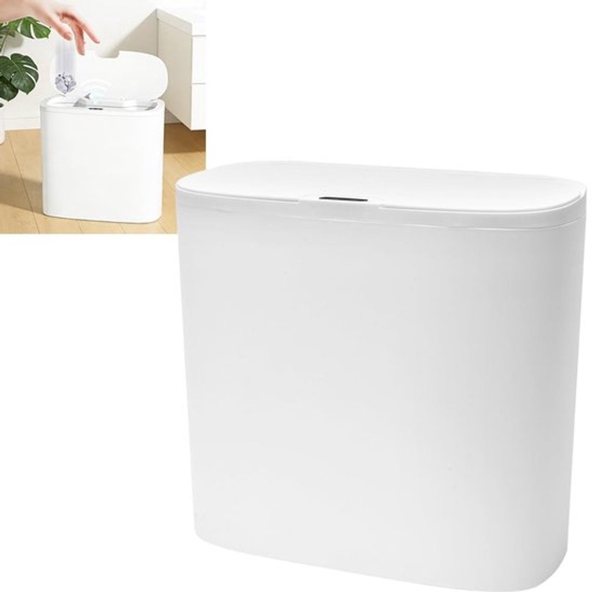 Automatische vuilnisemmer met bewegingssensor, slimme elektrische afvalbak voor woonkamer, badkamer en keuken (wit)