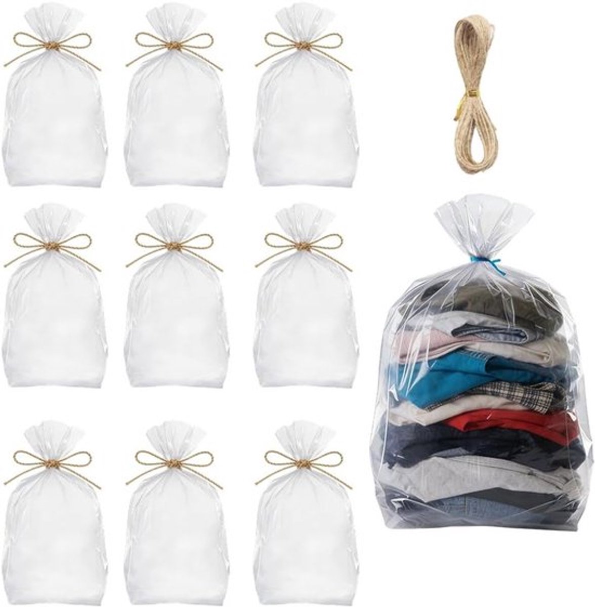 Extra grote transparante opbergzakken van plastic, herbruikbare stofdichte opslag voor kleding en bagage (10 stuks, 100 x 152 cm)