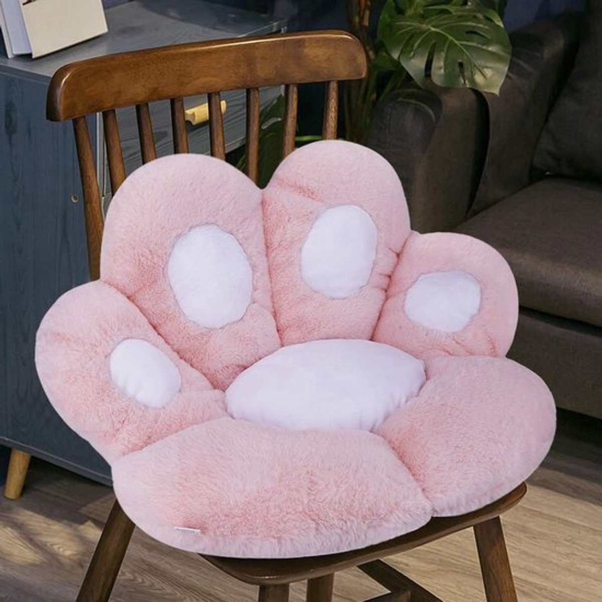 Schattige Kattentenoefkussen, Pluche Comfort Kussen voor Stoel, Warm Relax Kussen voor Thuis en Kantoor, Tatami Vloerkussen (Roze)