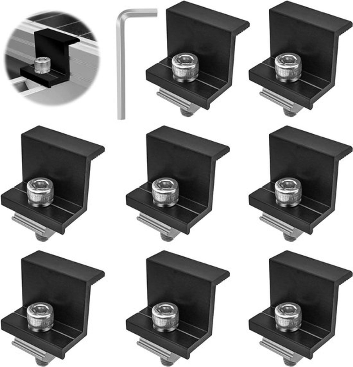 8-delige set zonnepanelen houders, 30mm aluminium montagebeugels voor zonnepanelen, geschikt voor fotovoltaïsche montagerails (zwart)