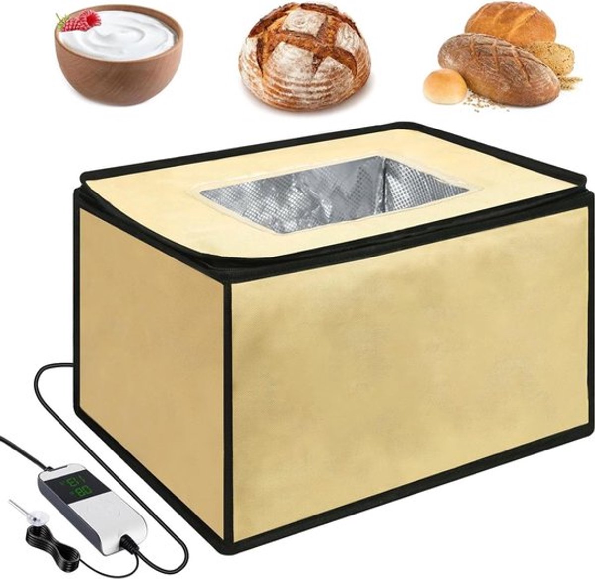 Verwarmde Brood Fermentatie Box voor Perfecte Deegproofing, NTC Temperatuurregeling, 12U Timer voor Zuurdesem, Pizza, Yoghurt en Handgemaakte Zeep