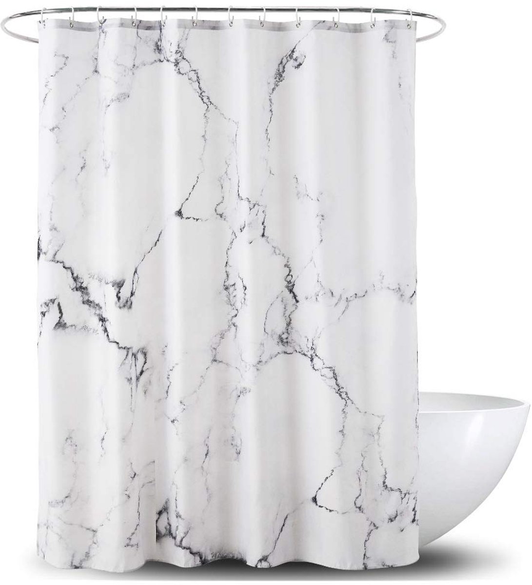 SnelShoppen - Marmeren Douchegordijn Grijs-Wit 183 x 183 cm, Waterdicht Stoffen Douchegordijn met 12 Haken, Uniek 3D-Printontwerp voor Decoratieve Bad