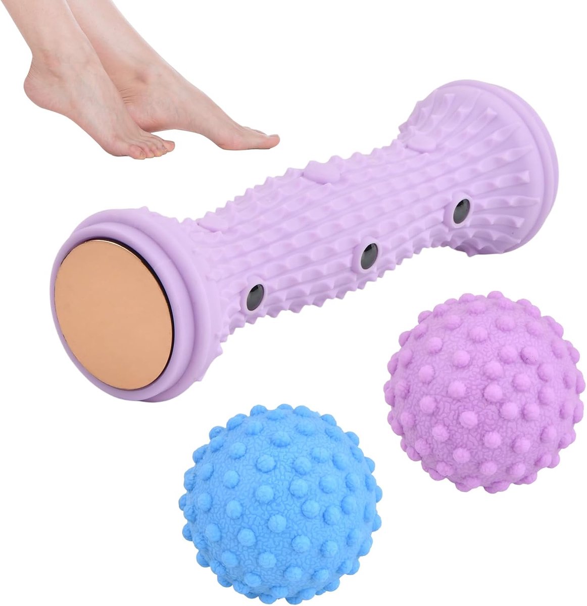 Voetmassagerol, stressvermindering, voetmassageapparaat, plantaire fasciitis-roller + 2 plantaire fasciitis-ballen - ShopVlot