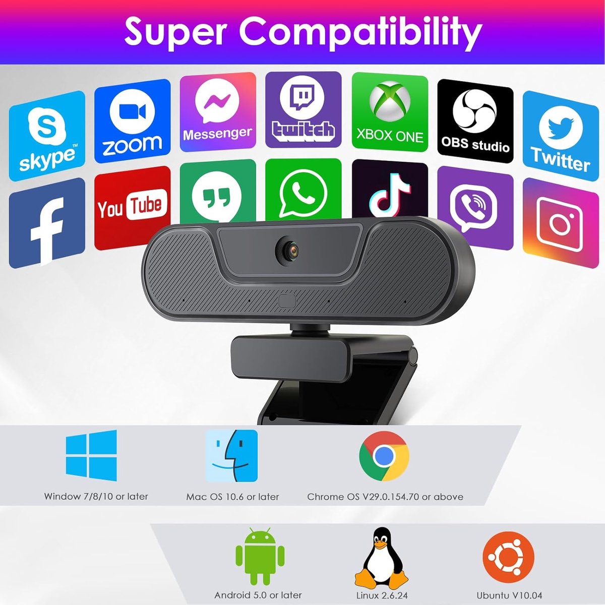 4K Webcam - Conferentie Camera - Videobellen en Vergaderen - Met Microfoon en Luidspreker - 112° Groothoek - Zwart thumbnail 2