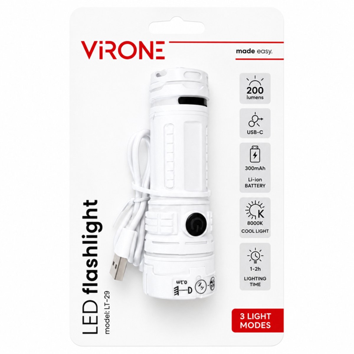 Virone Flashlight-licht-compact-portable-oplaadbaar-accu-USBC-Veilig-Donker-model LT-29-wandelen-kamperen-auto — cadeau in Sport & Outdoor - foto 2
