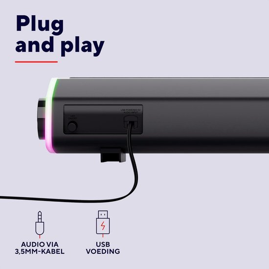 Compacte Soundbar - PC Luidspreker - Verbeter Geluid - RGB Verlichting - 42 cm - Zwart — afbeelding 5