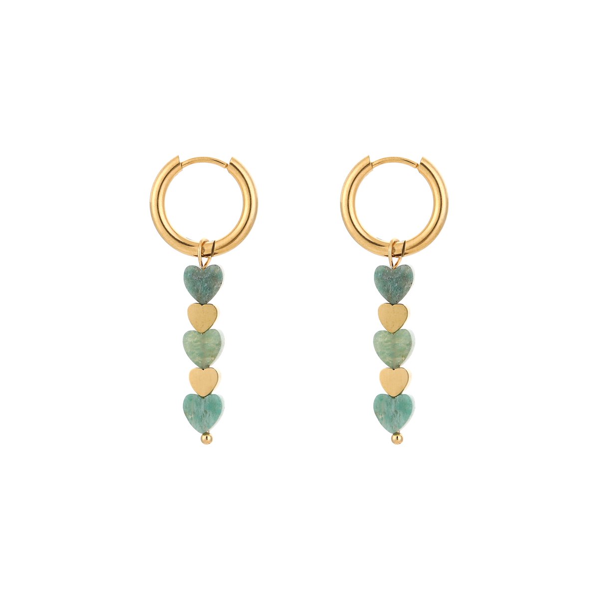 Stainless Steel Tiered Hearts Cascade Charm Hoops – Luxe Gelaagde Hartjes Cascade Oorringen – RVS - Groen