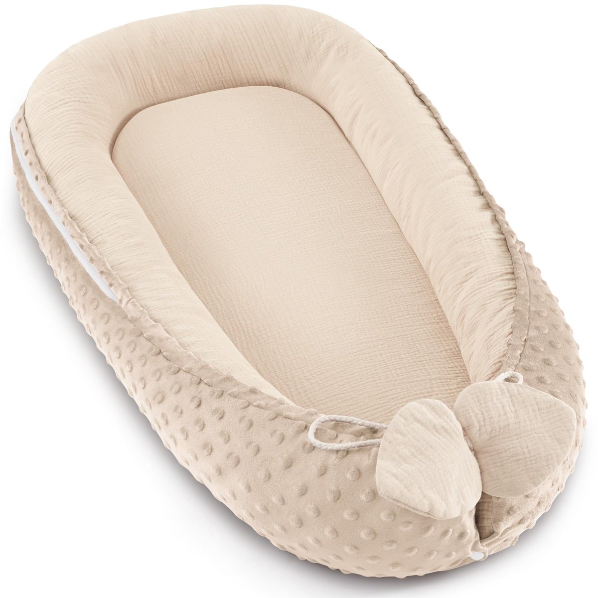 SnelShoppen - Bearmoss Babynestje - Knuffelnest voor Pasgeborenen - Multifunctioneel & Draagbaar - Dubbelzijdig Babynestje - 90 x 55 cm - Zuiver Wit v