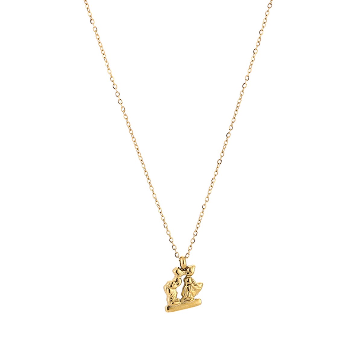 Ketting met Hollands Kussend Koppeltje Hanger - Amsterdam Collectie - Schakelketting - Stainless Steel / RVS - 40 cm (+5 cm) - Goud