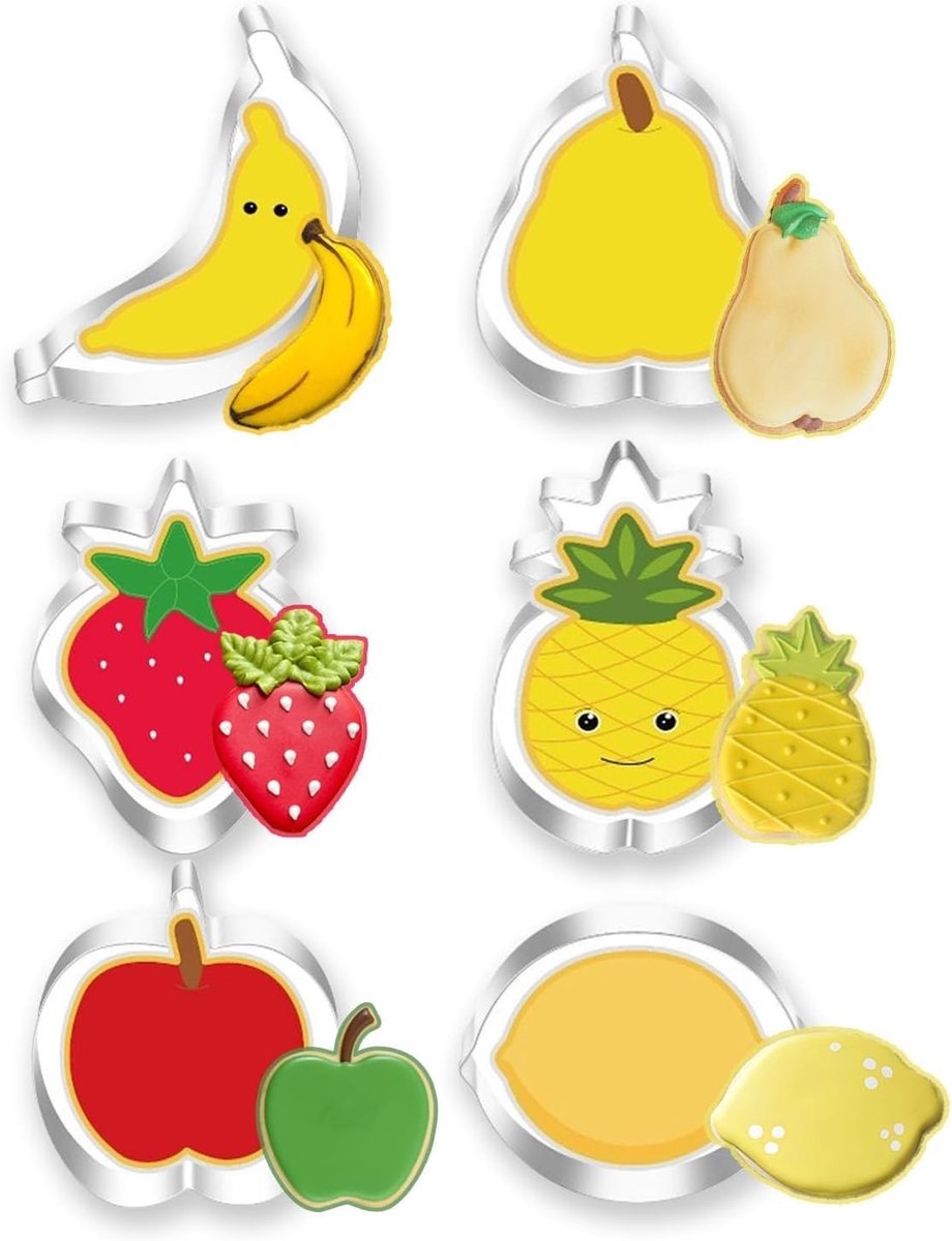 Set van 6 RVS Koekjesuitsteekvormen voor Kinderen - Fruitvormen voor Koekjes, Fudge en Taartdecoratie