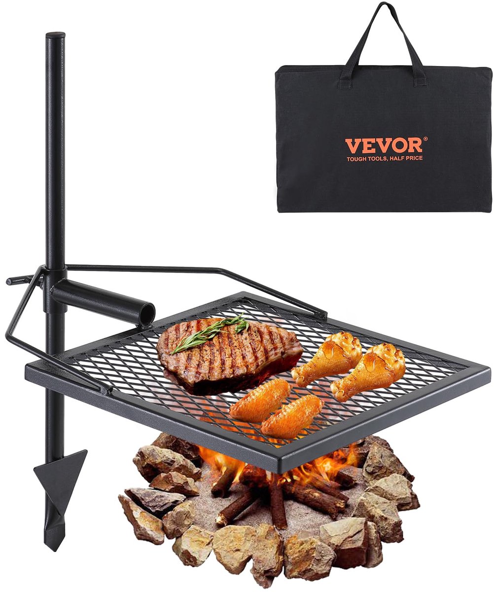 SnelShoppen - VEVOR Draaispies Zwenkgrill - Houtskool Grillrooster 405x405mm - Draagbaar Grillframe - Vrijstaande BBQ voor Camping en Tuin - Belastbaa