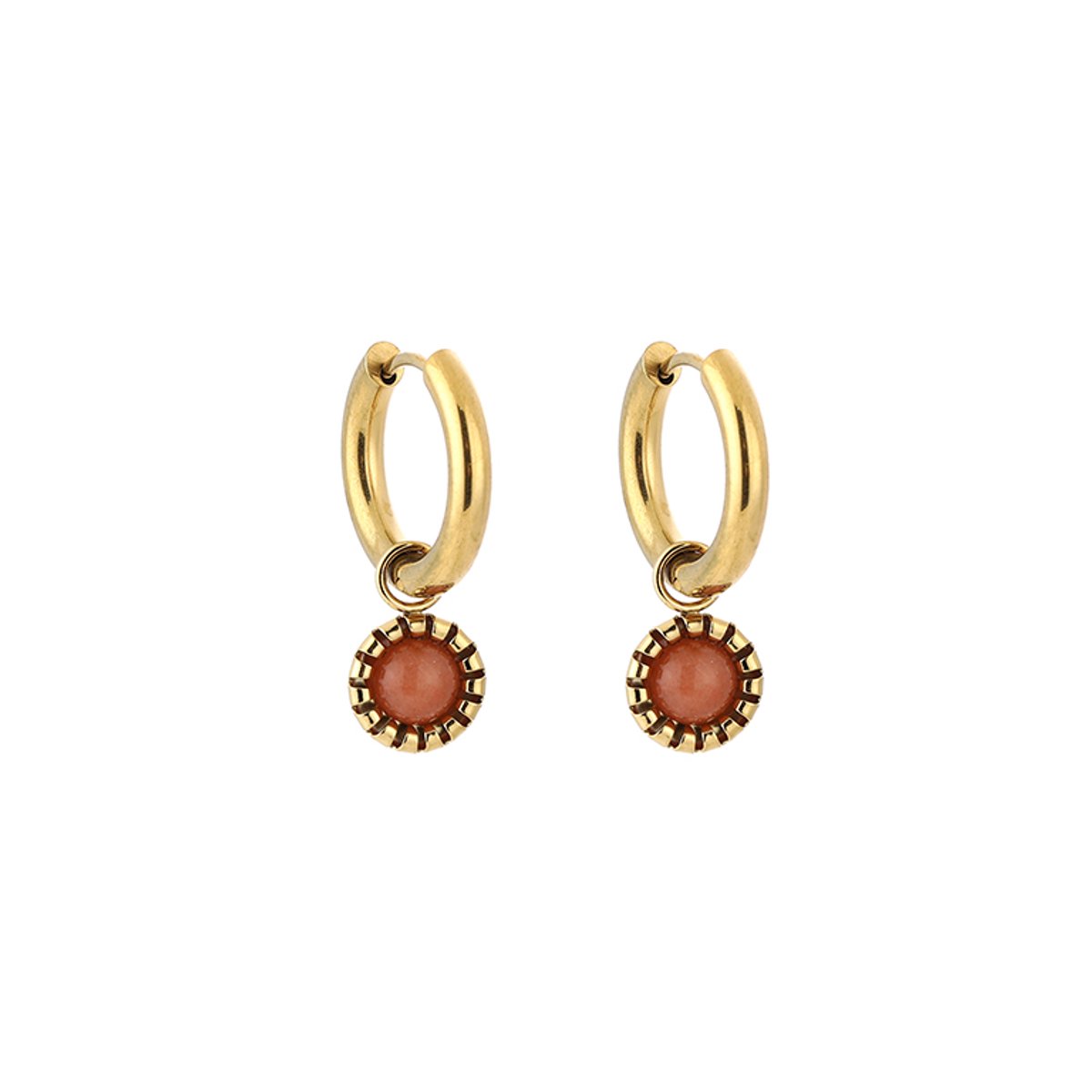 Stainless Steel Bezel Set Gemstone Charm Hoops – Luxe Natuursteen Bedel Oorringen – RVS - Oranje