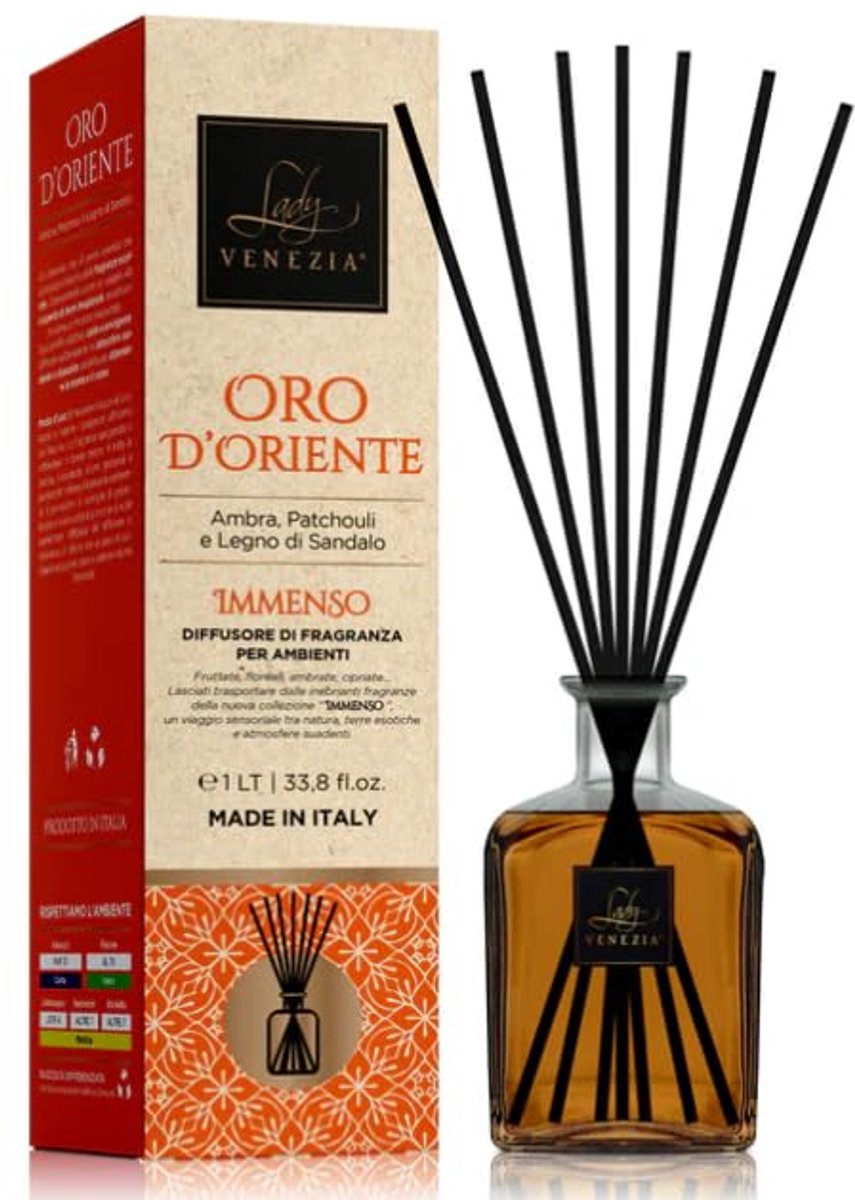 SnelShoppen - Geurstokjes voor in huis - Grote 1L Kamergeur Diffuser met Stokjes - Luxe Huisparfum - Oosterse Gouden Geur voor Woonkamer, Slaapkamer e
