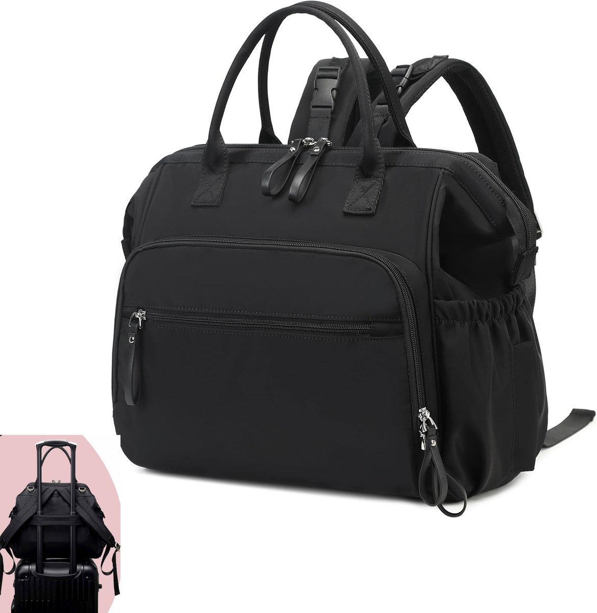 KZQ Grote luier tas tote 20L met 14 vakken - Converterbaar met kinderwagenclips en 3 geïsoleerde vakken - Waterafstotend en praktisch voor onderweg - Zwart