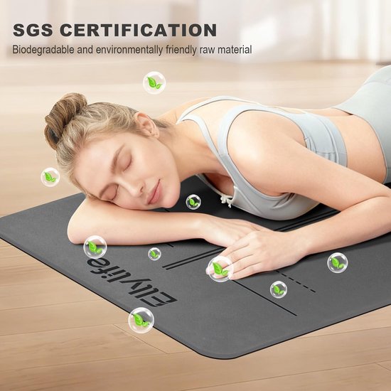 SnelShoppen - Yogamat 5 mm PU Antislip met Uitlijnstreep, Niet-giftig Rubber, Geurvrij, Ideaal voor Yoga, Pilates, Meditatie, 183 x 61 x 0,5 cm, Donke van Snelshoppen — afbeelding 5