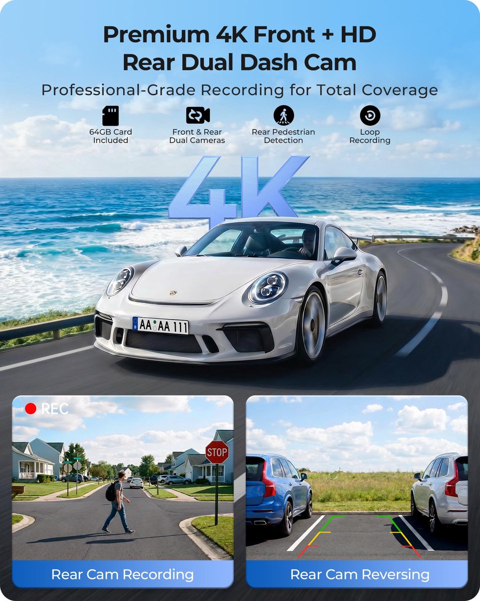 SnelShoppen - Draagbaar 10,26 inch CarPlay-display met 4K Dashcam voor en Achter, Draadloos 60 FPS, Bluetooth, Navigatie, Mirror Link, HD 1920 x 720,