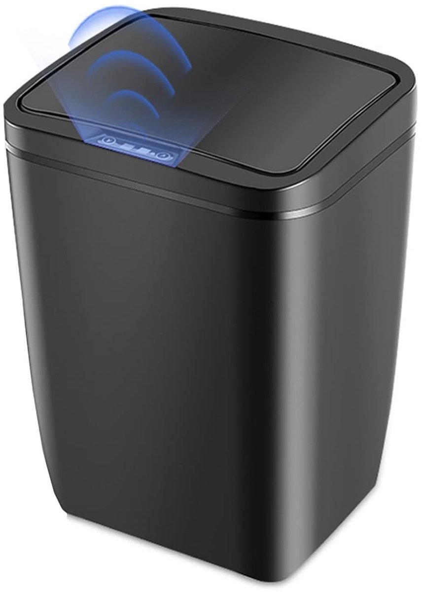 Automatische Prullenbak met Sensor, 12 Liter, Deksel, Contactloze Afvalbak voor Keuken, Badkamer en Kantoor (Zwart)