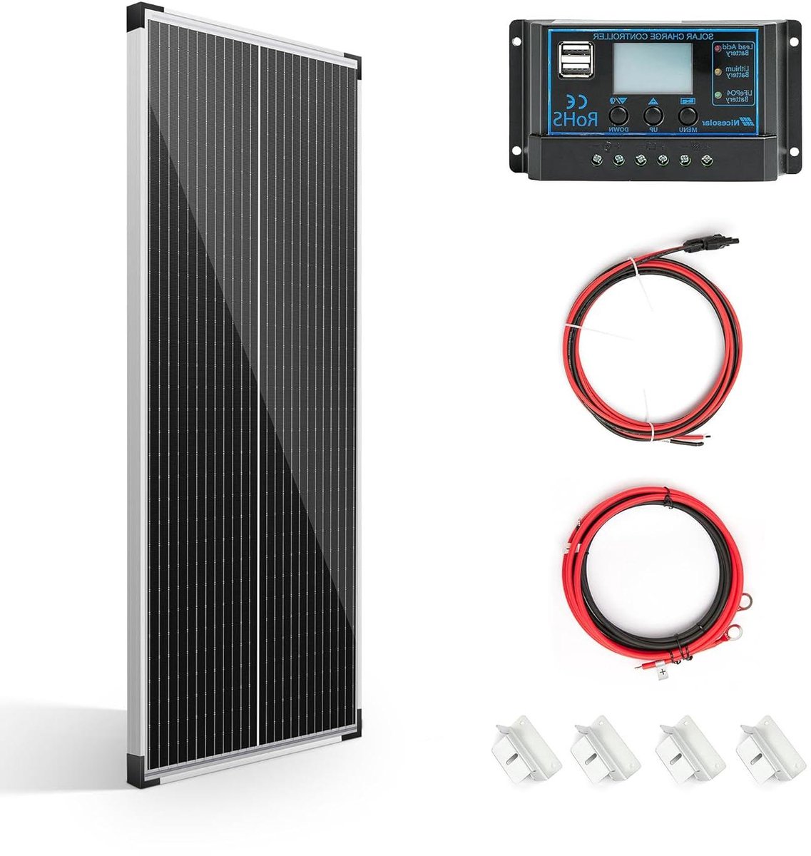 Zonnepaneel Set - Off-grid systeem - Energie Opwekken - Monokristallijn Paneel - 100 Watt - Zwart