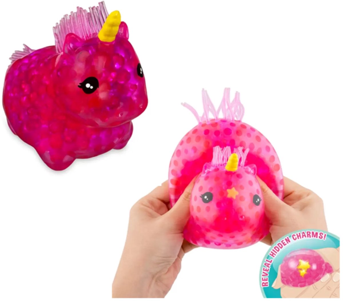 Bubbleezz Squishy Unicorn 12 cm groot - Mega Knijpbal - Rood - Met waterballetjes