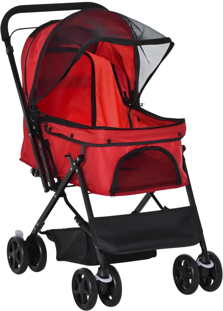 Hondenbuggy – Wandelwagen voor Kleine Honden & Katten van Oxford Stof – Rood