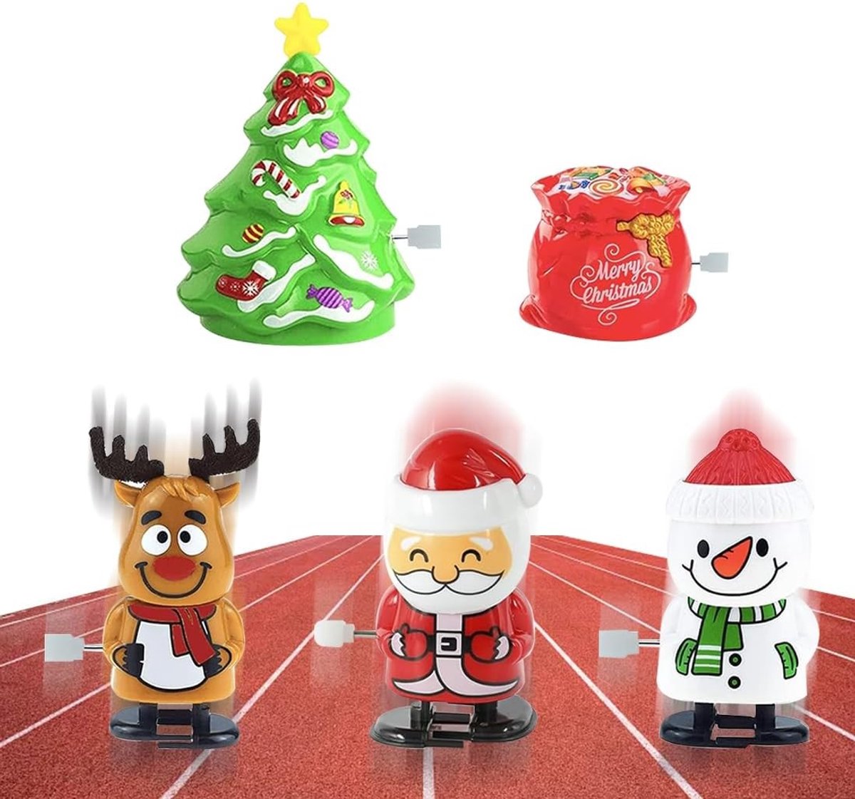 Vijf Stuks Kinderen Wind-Up Figuren voor Kerstdecoratie - Rendier, Sneeuwman en Kerstman Beweging Speelgoed, Leuk Cadeau voor Kinderen en Baby's