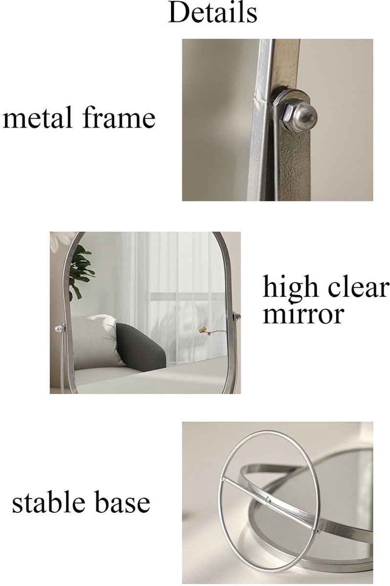 SnelShoppen - Metalen Frame Ovale Make-up Spiegel met Standaard - Hoge Heldere Tafel Cosmetische Volledige Lengte Spiegel in Goud - Perfect voor Make-