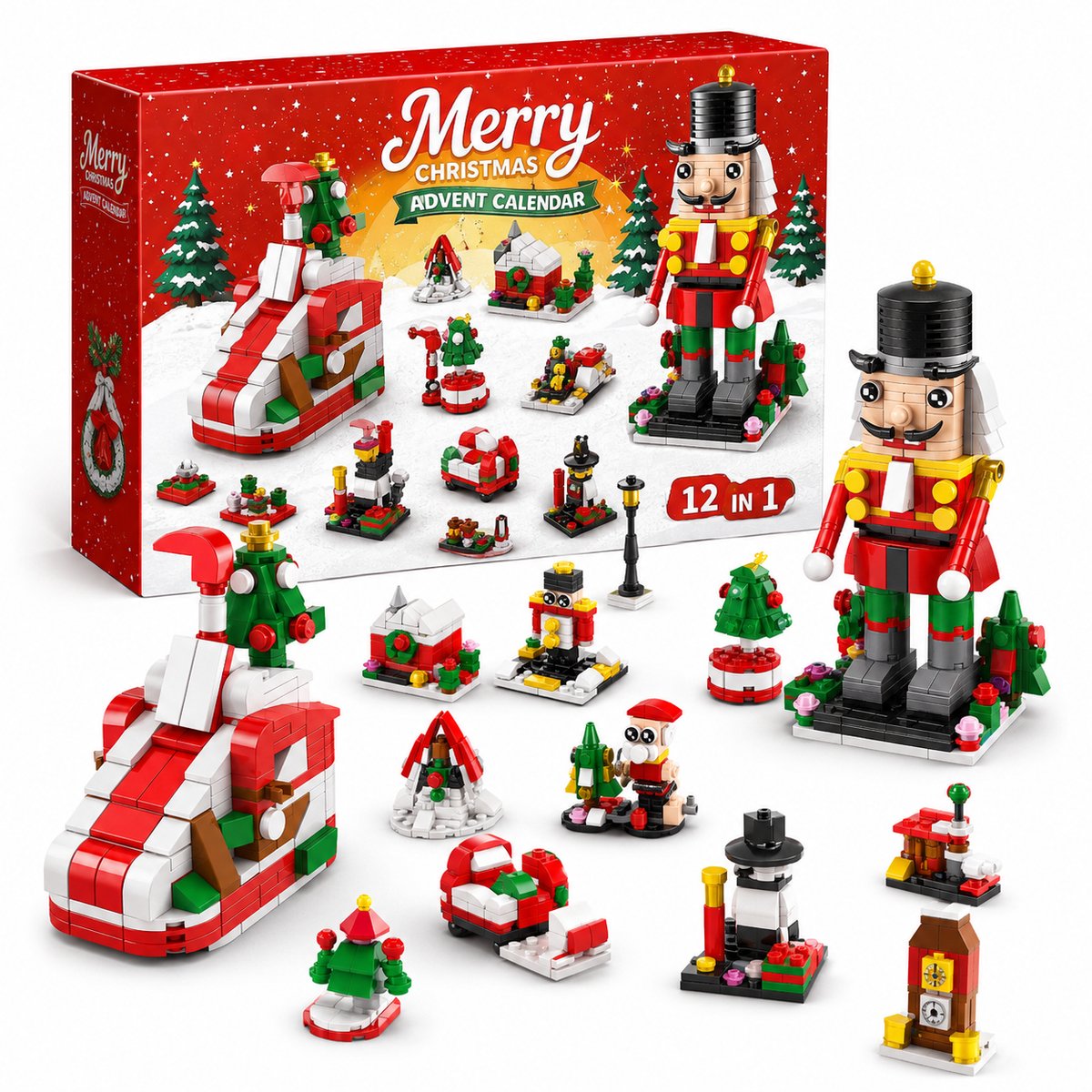 Jojoy - Bouwstenen Adventskalender - 12 Dagen Kerst Adventskalender - Mini Bouwsets - Bouwset Speelgoed voor Kinderen - Kerstcadeau - BRICKVENT