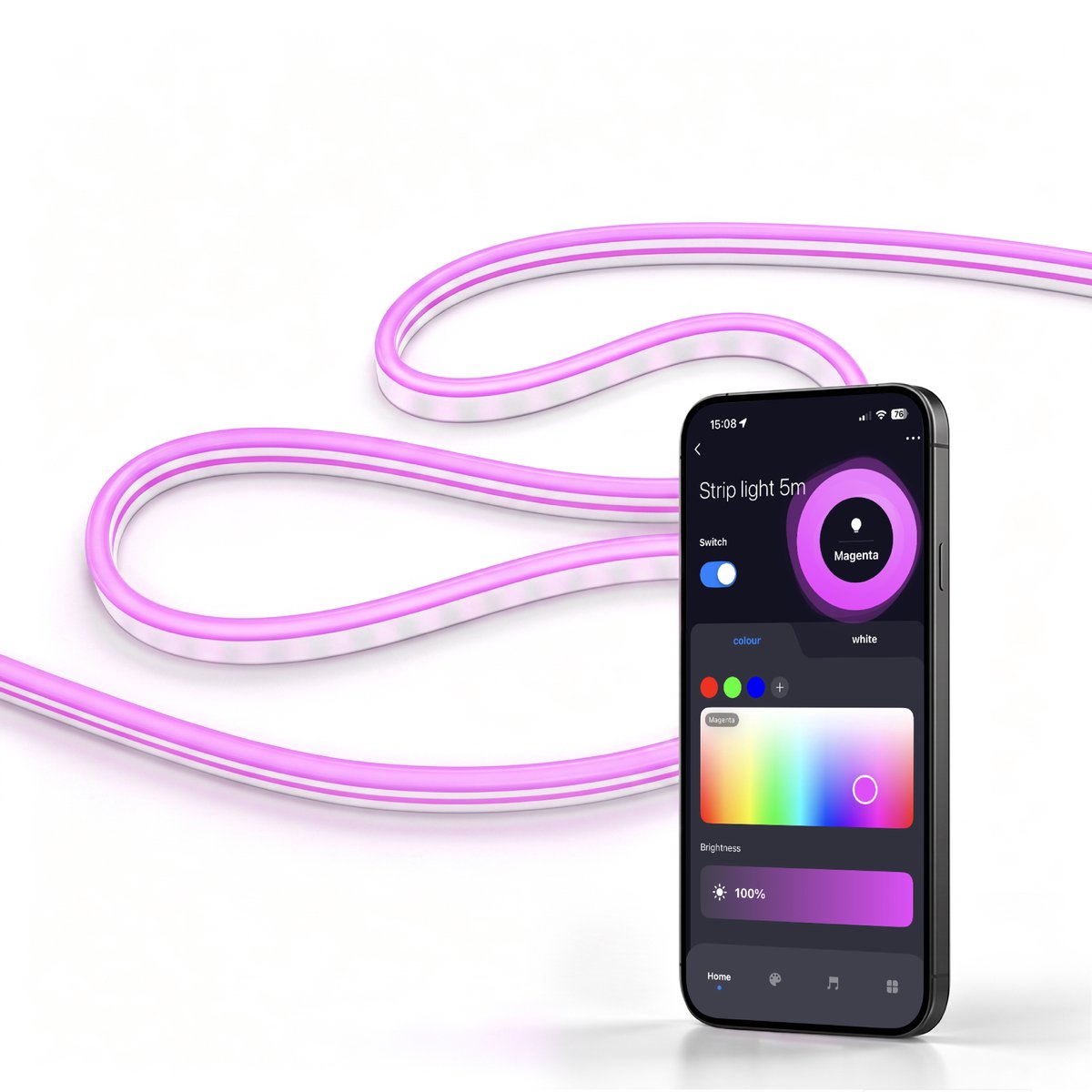 Calex Smart Outdoor Neon Ledstrip, 5 m, voor Binnen & Buiten, Koud- tot Warm Wit & gekleurd licht, Wifi met Bluetooth Mesh gateway, appbediening, Waterdicht