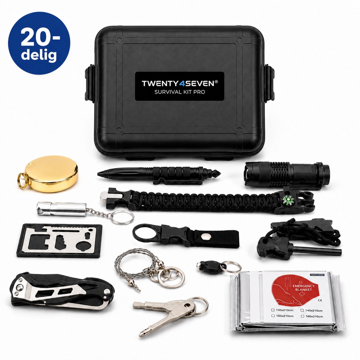 Twenty4seven® Survival Kit 20 Delig - Noodpakket met Mes - Overlevingspakket voor Outdoor - Kamperen, Wandelen & Auto - Inclusief EHBO Onderdelen