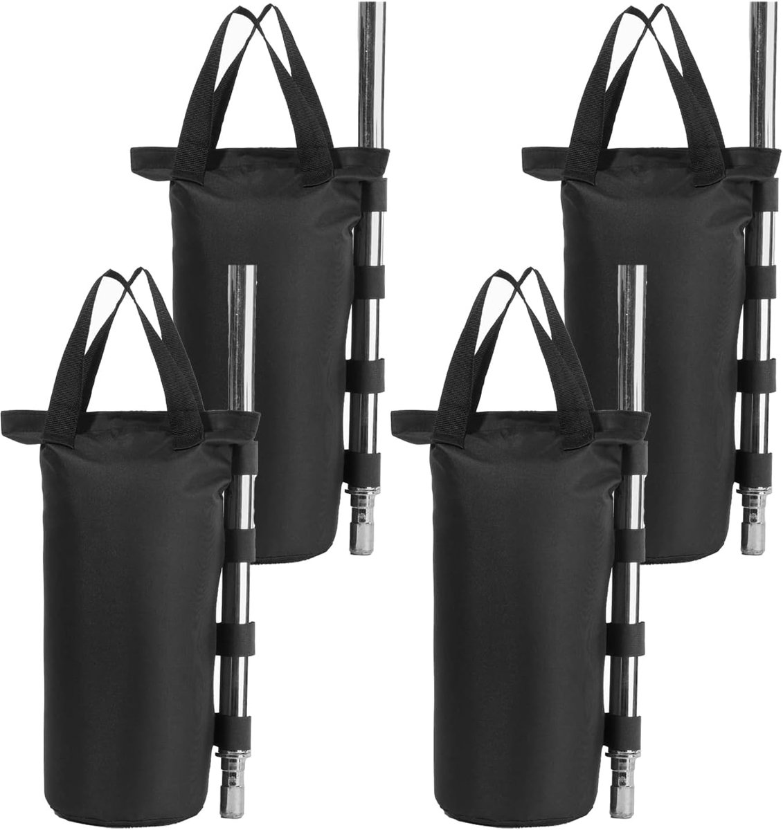 SnelShoppen - Zware Dubbel Gestikte Gewichten Tas voor Pop Up Tent, Leggewichten Sandbags, Waterdicht 600D Oxford, Zwart, 4 Stuks 7.6x20 Inch, Ideaal