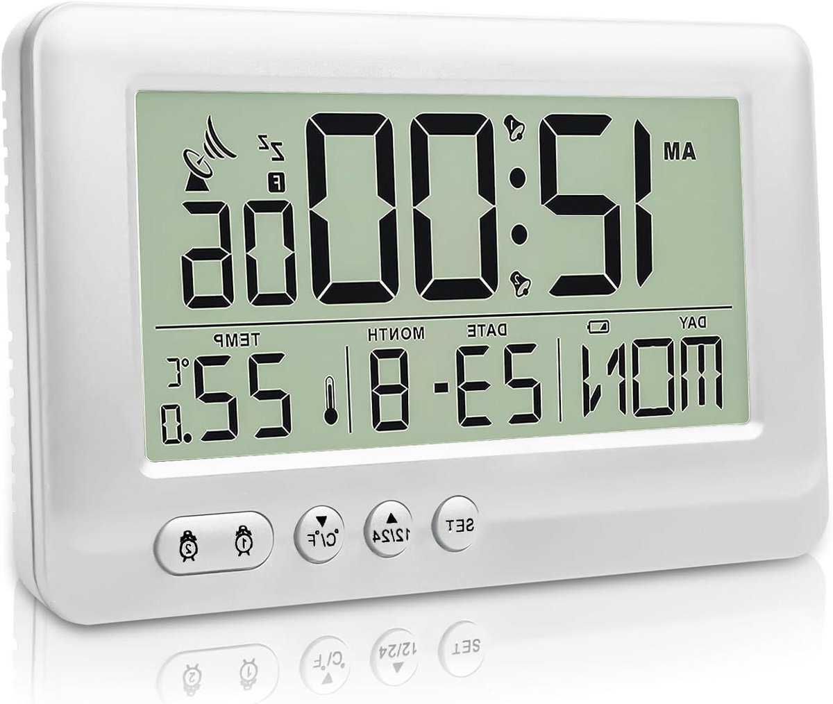 Digitale Wekker - Radio Klok - Tijd Weergeven - Dubbele Alarmen - 14.5 x 8.7 cm - Wit