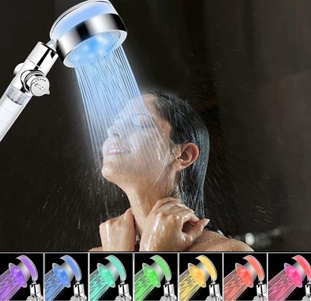Verlichte Handdouche met Filter, LED Douchekop in 7 Kleuren, Antikalk en Waterbesparend Design