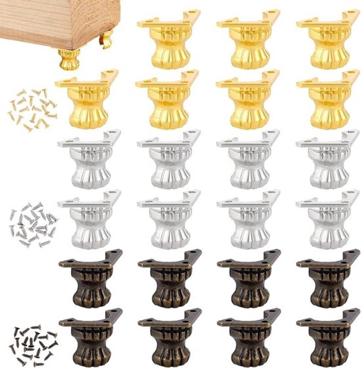 24 stuks decoratieve meubelpoten in 3 kleuren voor opbergboxen en houten handwerk